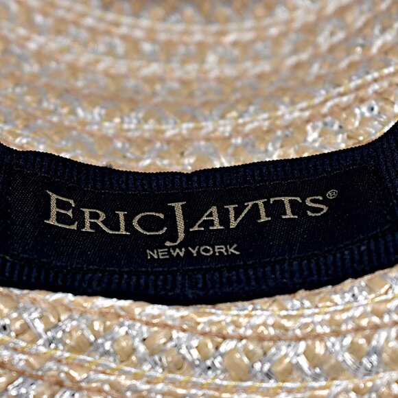 Eric Javits Women's Big Deal Squishee Straw Fedora Hat Blue Tan UPF 50+ - Picture 7 of 8